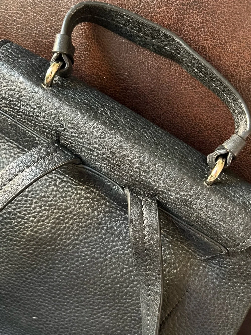 Kate Spade Black Pebbled Leather Medium Flap Tassel Backpack Top Handle